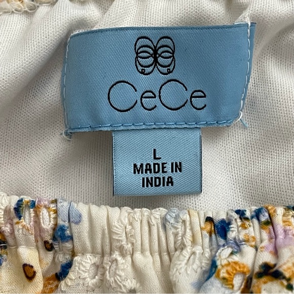 CeCe Women’s Peasant Eyelet Floral Blouse Ruffled Sleeve Cottage Size L - Picture 12 of 13